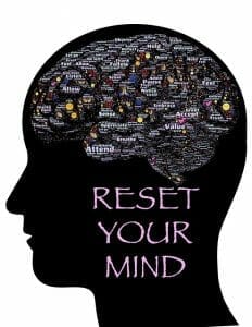 Illustration montrant la tête, le contour du cerveau et l'inscription : reset your mind